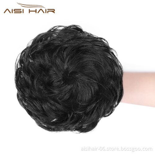 Aisi Hair Brazilian Human Hair Bun Curly Black Chignon Bun Elastic Rope Rubber Band Hairpiece Clip In Extension For Women